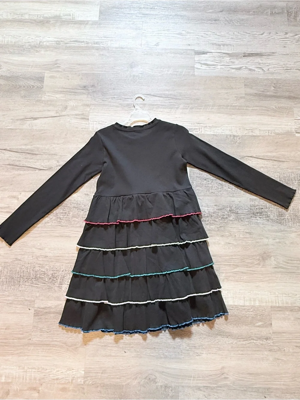 Hanna Andersson Black Long-Sleeve Tiered Dress with Multi-Color Trim